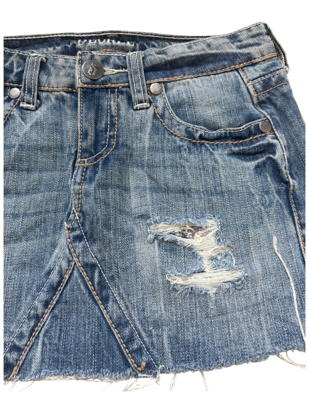 Decree Blue Distressed Denim Mini Skirt - Picture 2 of 4